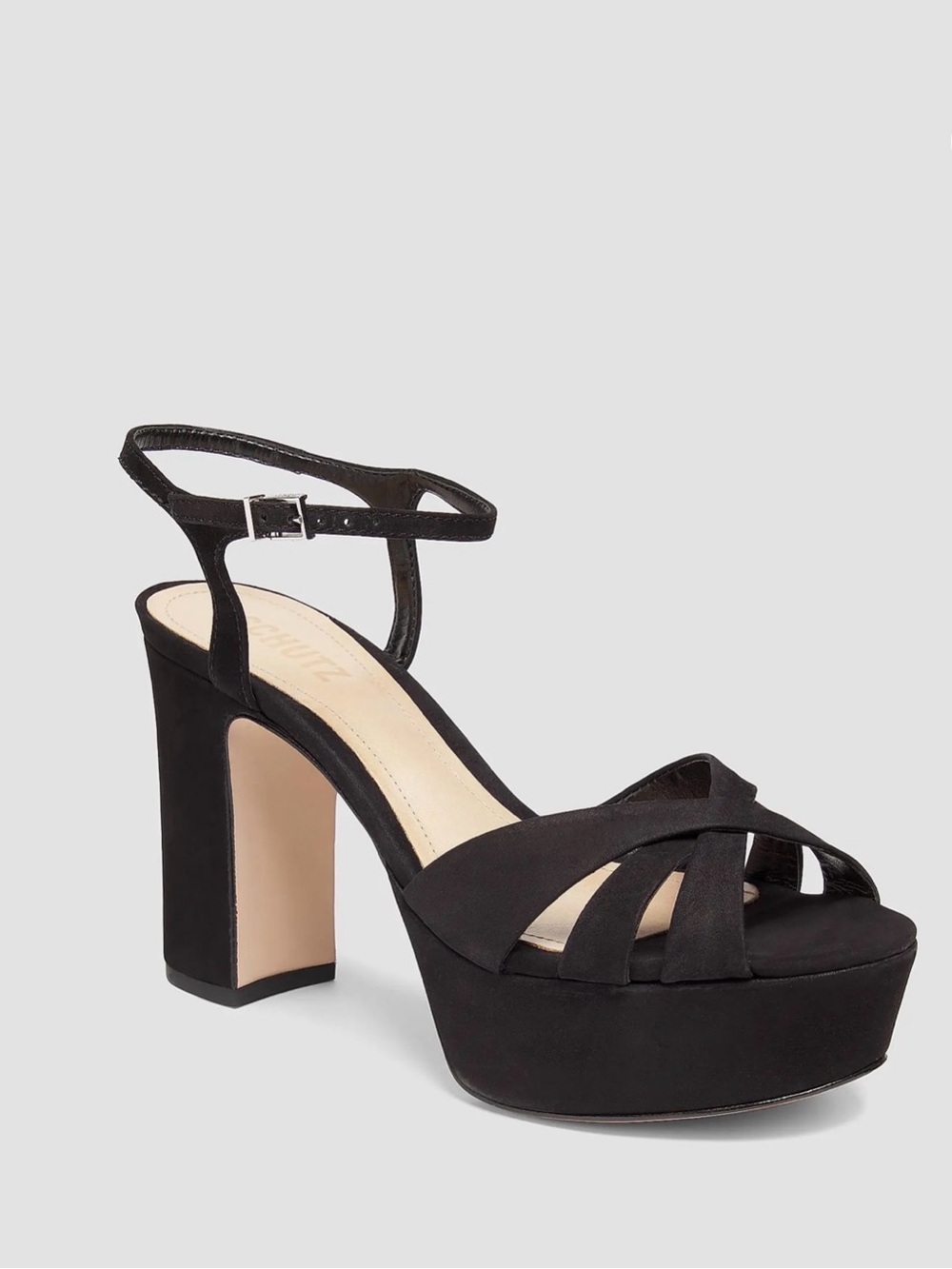 Schultz Keefa Chunky Black Suede High Heeled Platform Leather Sandal - 10